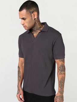 Bewakoof - Men's Dark Grey Textured Polo T-Shirt
