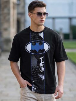 Bewakoof - Dc Men's Black Batman Graphic Printed Oversized T-Shirt