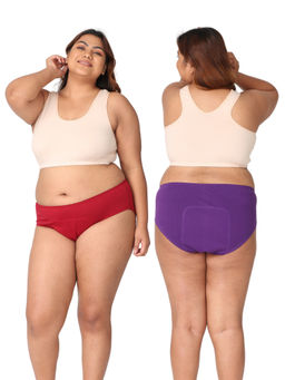 Adira - Curvy Women Stain Free Maroon & Purple Period Panties (Pack of 2)