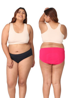 Adira - Curvy Women Stain Free Navy Blue & Pink Period Panties (Pack of 2)