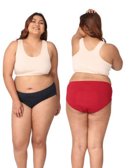 Adira - Curvy Women Stain Free Navy Blue & Maroon Period Panties (Pack of 2)
