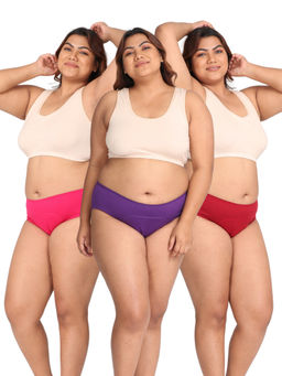 Adira - Curvy Women Pink Purple & Maroon Stain Free Period Panties (Pack of 3)