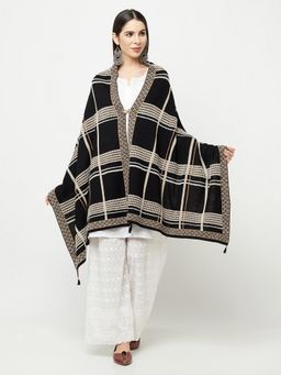 KnitStudio - Black Checked Casual Self Design Knitted Shawl
