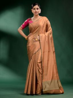 CHARUKRITI - Beige Pure Silk Handwoven Soft Saree with Unstitched Blouse