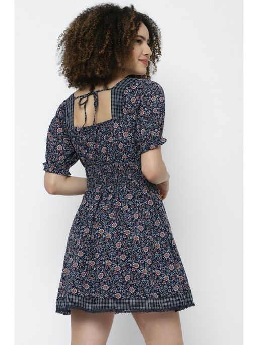 Buy American Eagle Women Blue Floral Puff-sleeve Corset Mini Dress Online Buy American Eagle Women Blue Floral Puff-sleeve Corset Mini Dress Online