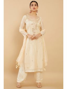 Soch - Women Beige Chiffon Embroidered Unstiched Dress Material (Set of 3)