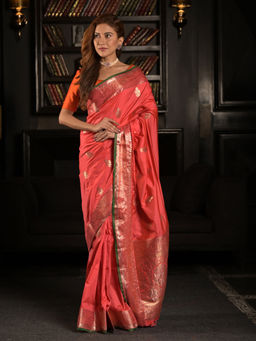 EXCLUSIVA - Pink Soft silk with Dual Zari Weaving Saree with Unstitched Blouse