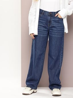 Difference of Opinion - Women Blue Denim Baggy Fit Jeans Pant