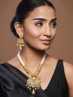 Priyaasi - White Peacock Kundan Pearl Multilayer Gold-Plated Jewellery Set