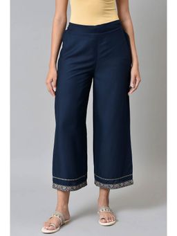 W - Blue Solid Parallel Pants