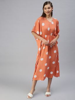 SHOWOFF - Women Polka Dots Orange Empire Dress