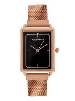 Joker and Witch - Joker & Witch Quad Black Rectangle Dial Rose Gold Mesh Strap Analog Womens Watch