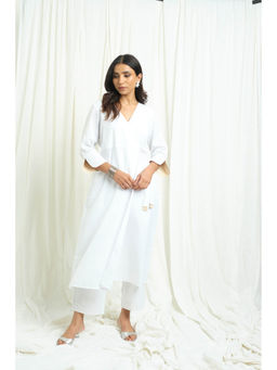 Cyan - White Stripe Tie Back Kurta