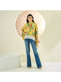 First Resort by Ramola Bachchan - Yellow And Green Jungle Print Kaftan Style Top