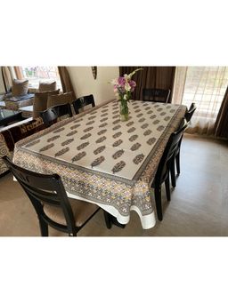 Stole & Yarn - Floral Yellow Jaipuri 6 Seater Cotton Table Cover - 8020