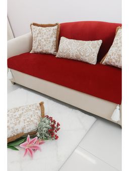 THROW PILLOW - Red Solid Contemporary Sofa Cover (4 Seater)