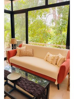 THROW PILLOW - Off White Solid Contemporary Sofa Cover (2 Seater)