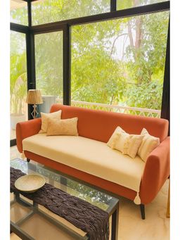 THROW PILLOW - Off White Solid Contemporary Sofa Cover (3 Seater)