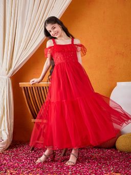Cherry & Jerry - Girls Red Multi Tiered Maxi Dress