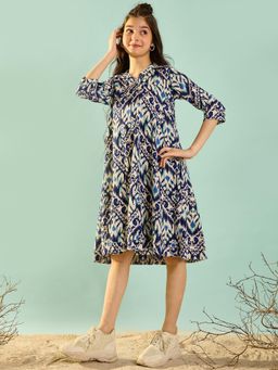 Cherry & Jerry - Multicolor Ikat Printed Loose Fit Knee Length Dress
