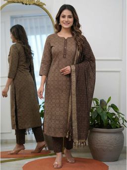 Gahan - Printed Kurta & Pant with Dupatta - Brown
