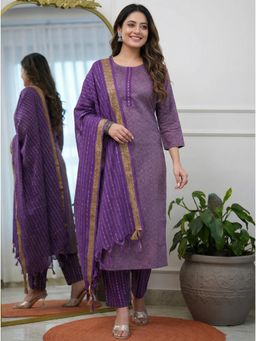 Gahan - Printed Kurta & Pant with Dupatta - Purple
