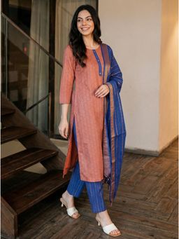 Gahan - Printed Kurta & Pant with Dupatta - Orange