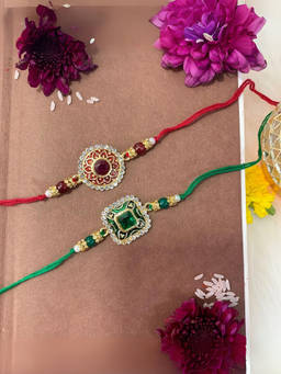 I Jewels - Pearl & Kundan Designer Bhaiya Rakhis with Roli Chawal (Pack of 2)