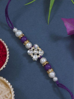 I Jewels - Kundan & Pearl Bhaiya Rakhi With Roli Chawal