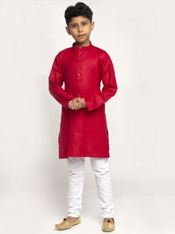 Kraft India - Red and White Cotton Boys Kurta Pyjama (Set of 2)