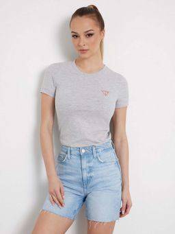 Guess - Grey Melange Cotton Blend Solid Round Neck T-Shirt