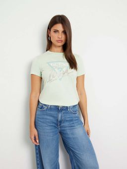 Guess - Green Pure Cotton Printed Round Neck T-Shirt