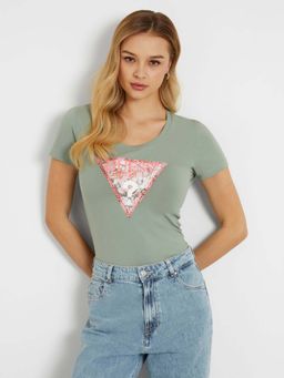 Guess - Women Green Printed Round Neck Short Sleeves T-Shirt