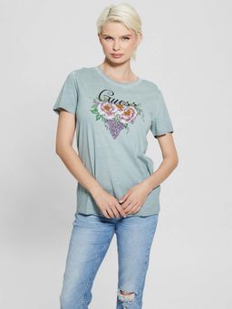 Guess - Blue Cotton Blend Printed Round Neck T-Shirt