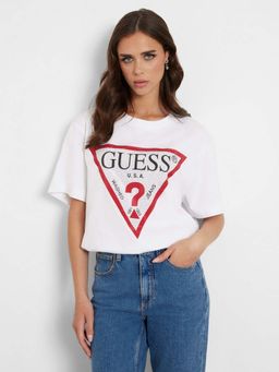 Guess - White Pure Cotton Printed Round Neck T-Shirt