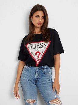 Guess - Black Pure Cotton Printed Round Neck T-Shirt