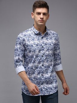 SHOWOFFFF - Men White Collar Neck Floral Comfort Fit Shirt
