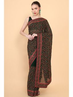 Soch - Women Green Georgette Floral Saree with Unstitched Blouse