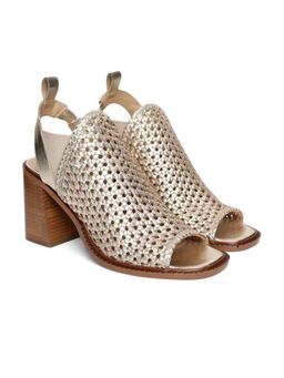 Saint G - Woven Gold Leather Block Heels