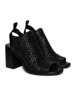 Saint G - Woven Black Leather Block Heels
