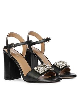 Saint G - Silver Stone Decore Leather Block Heels