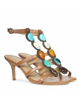 Saint G - Multi Stone Embellished Tan Leather Stilettos