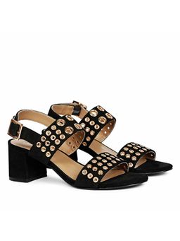 Saint G - Eyelet Embellished Black Leather Block Heels