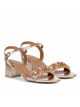 Saint G - Multi Stones Decor Platin Leather Block Heels