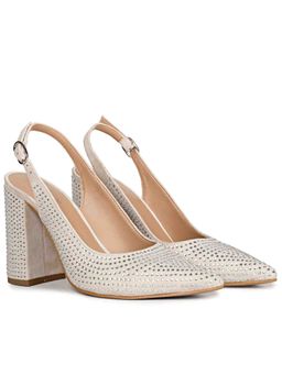 Saint G - Crystal Embellished Off White Leather Pumps