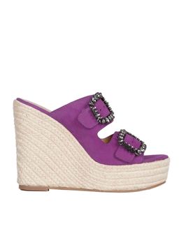 Saint G - Stone Embellished Purple Leather Wedges