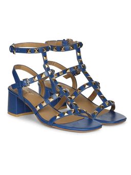 Saint G - Angela Blue Leather Metal Studded Gladiator Heels