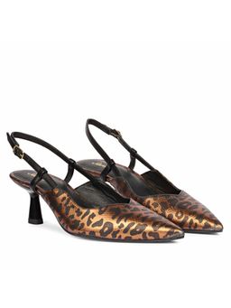 Saint G - Quinn Gold Leopard Print Leather Mule Heels
