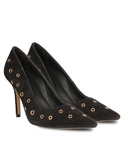 Saint G - Remi Eyelet Embellished Black Suede Leather Pumps