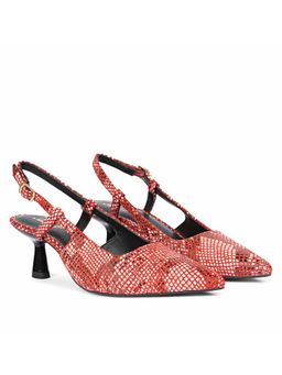 Saint G - Josie Red Snake Print Leather Mule Heels